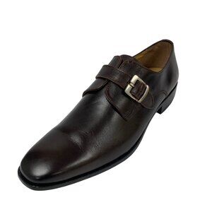 LIBERTYZENO Mens Brown Genuine Leather Single Buckle Monk Strap Shoes